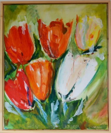 6 Tulpen | 50 x 60 | Acryl | met houten lijst